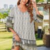 Womens Boho Dresses Casual Beach Summer Dress Tassel Tie Neck 3/4 Long Sleeve Mini Sundress 2025 Floral Print Cover Up