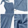 Women's Summer One Shoulder Sleeveless Knot Smocked Midi Dress Split Tiered Flowy Dresses