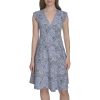 Women's V Neck All Over Columbier Print Fit and Flare Dress
