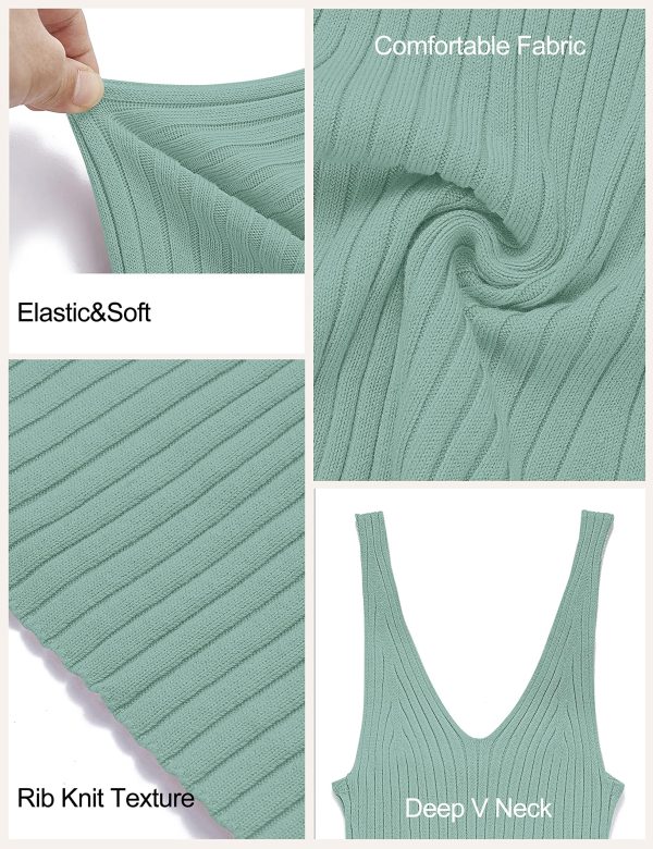 Womens 2025 Summer V Neck Knit Midi Dress Bodycon Casual Sleeveless Ribbed Party Sweater Dresses