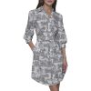 Women's Button Up Collared Belted Shirt Dress