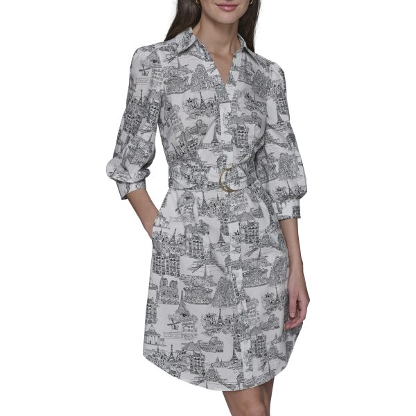 Women's Button Up Collared Belted Shirt Dress