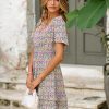Simplee Womens Floral Short Summer Dress - Empire Waist A Line Flutter Sleeve V Neck Boho Mini Dresses with Pockets