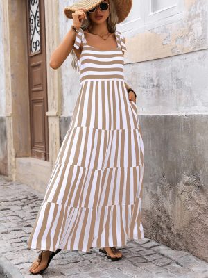 Women Dresses 2025 Summer Floral Sleeveless Maxi Dress Casual Spaghetti Strap Tiered Flowy Beach Long Dress