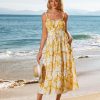 Women's Summer Floral Dress 2025 Spaghetti Strap Smocked Tiered Casual Boho Maxi Long Sundress with Pockets