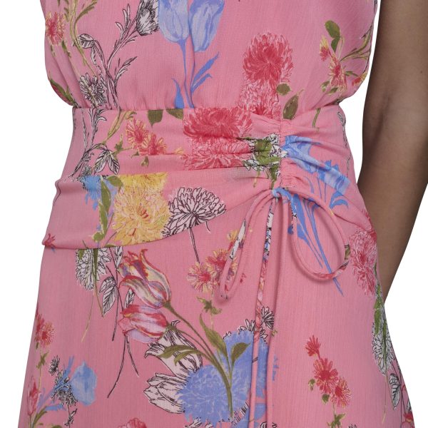 Women's Ruffle Sleeved Midi Printed High Low Dress