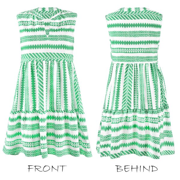 Women's Ruffle Beach Mini Dress Split V Neck A Line Sleeveless Geometric Stripe Tropical Leaf Pattern Summer Dresses