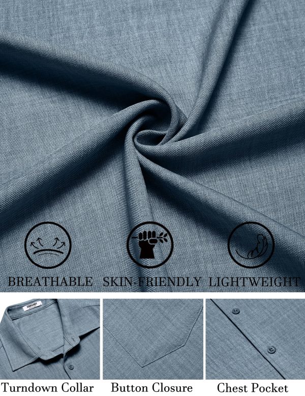 Men's Short Sleeve Button Down Shirt Casual Summer Beach Untucked Vacation Textured Shirts with Pocket